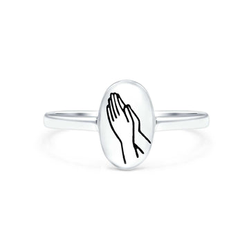 Praying Hands Oxidized Band Solid 925 Sterling Silver Thumb Ring (9.5mm)